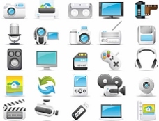 懷舊風(fēng)格的彩色與白色電子矢量圖標(biāo)